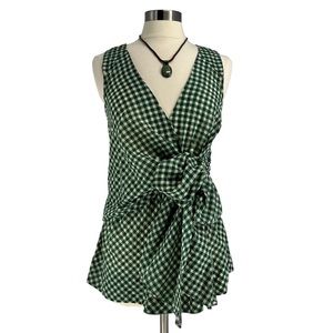 Anthropologie Green Gingham Wrap Top